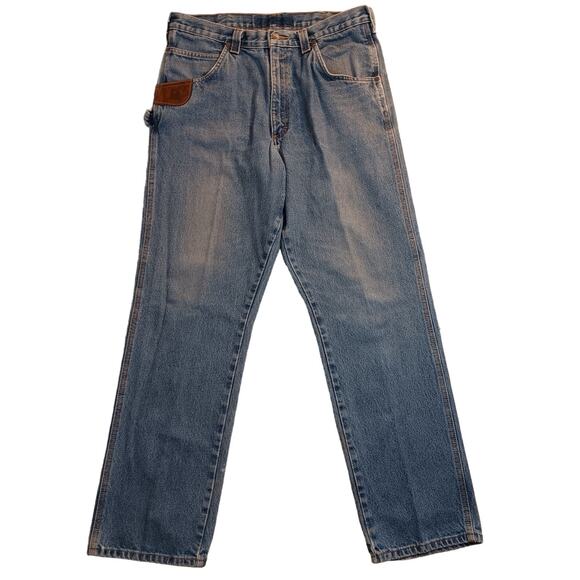 Riggs Workwear Vtg Wrangler Carpenter Jeans 36X34 Blue Fade Leather Trim Utility - Picture 2 of 13